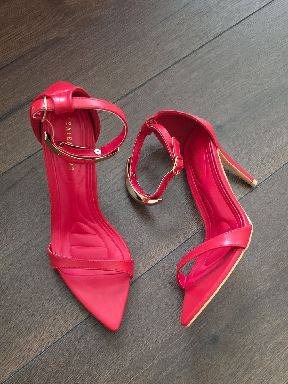 Azalea Wang Akira Red Ankle-Strap Pointed Toe Heels